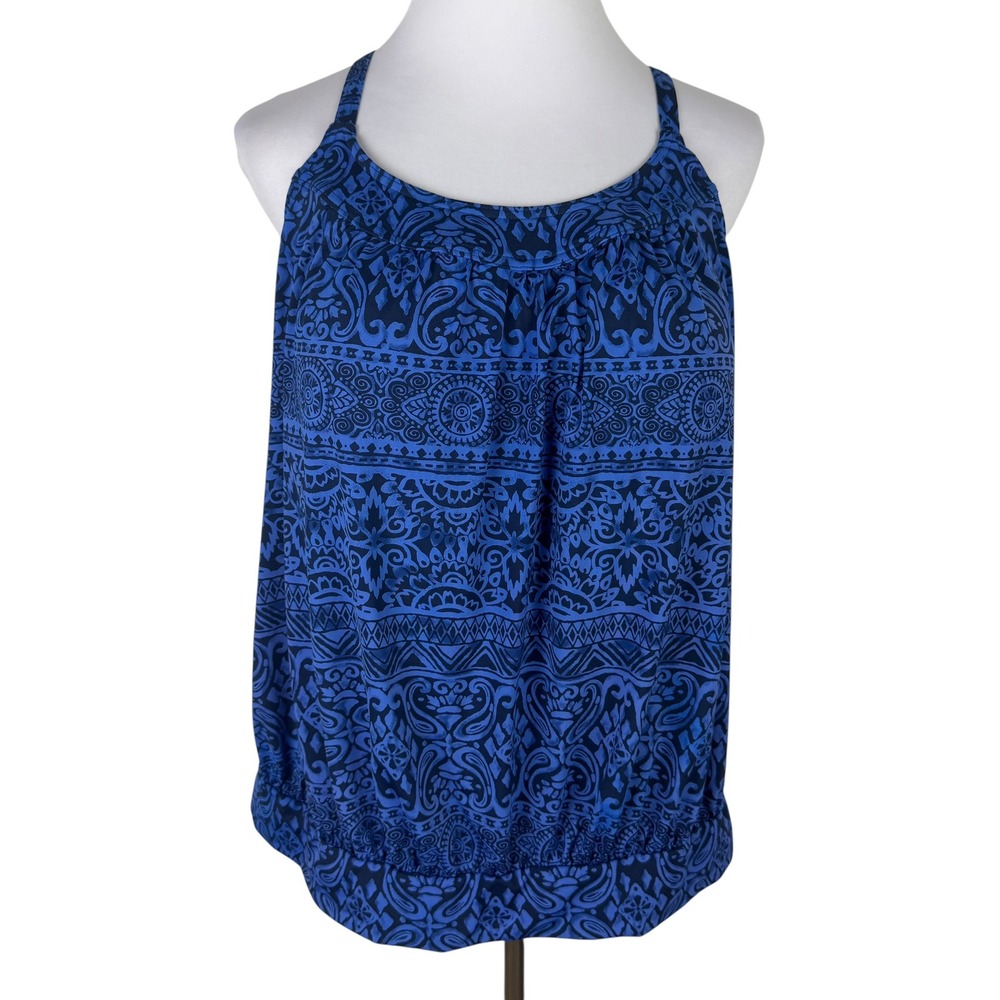 Lands' End Women's 20W Blue Paisley Blouson Tankini Top Knotted Racerback Swim